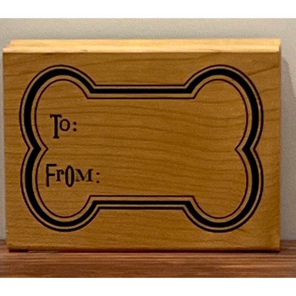 Dog Bone Wood mounted rubber stamp 60-00567 to & from inkadinkado